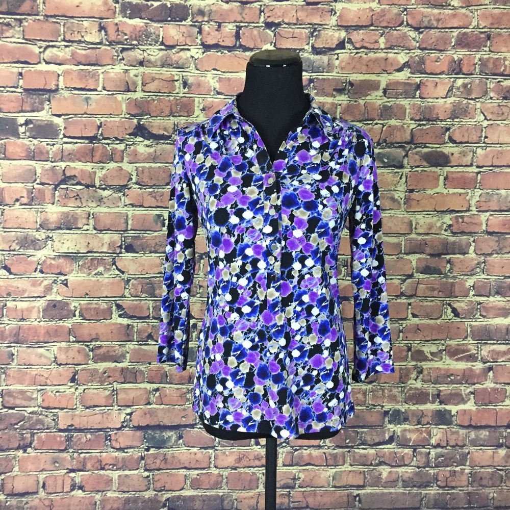 Alfani XS Purple Blue Floral Long Sleeve Shirt
